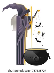witch making potion in
