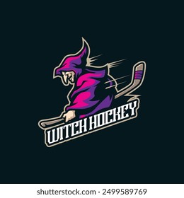 Witch mascot logo design with modern illustration concept style for badge, emblem and t shirt printing. Witch hockey illustration.