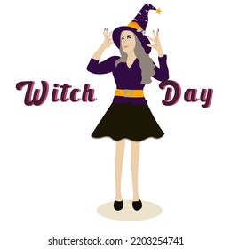 a witch with a message " witch Day".cute character inspired by halloween concept 