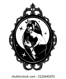 Witch in the mirror. Gothic demonic female sacred  design