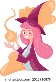 Witch. Modern, fashionable illustration of a conjuring witch. 
Halloween. Vector illustration