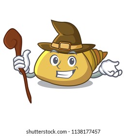 Witch mollusk shell mascot cartoon