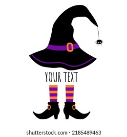Witch Monogram. Witch hat and legs. Happy Halloween. Vector illustration. Isolated on white background.