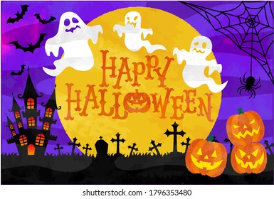 Fondo de luna de bruja feliz halloween ilustración material de fondo horizontal