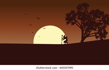 Witch and moon backgrounds Halloween vector illustration