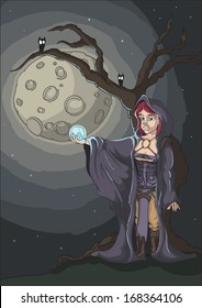 Witch at Moonlight. This EPS AI 8 File has no Transparencies.