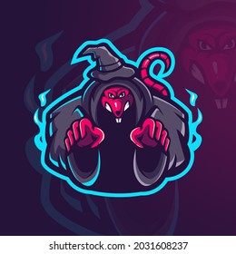Witch mouse mascot logo design vector with modern illustration concept style for badge, emblem and t shirt printing. Angry rat illustration for gaming, sport and team