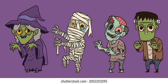 Hexe, Mummy, Zombie und Frankenstein