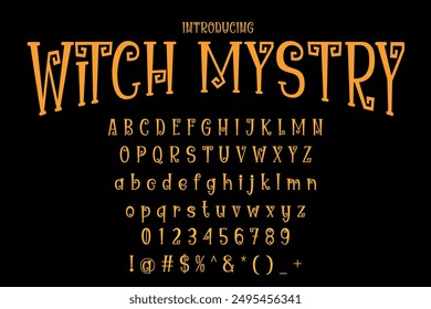 Witch Mystry font vector illustration featuring spooky and enchanting letters. Perfect for Halloween projects, posters, and invitations.