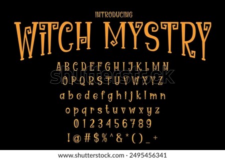 Witch Mystry font vector illustration featuring spooky and enchanting letters. Perfect for Halloween projects, posters, and invitations.