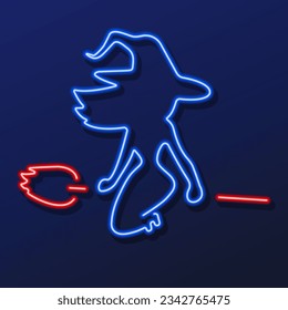 witch neon sign, modern glowing banner design, colorful modern design trends on black background. Vector illustration.