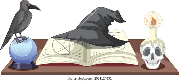 Witch objects on the table illustration