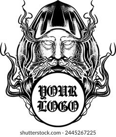 witch old man Face handrawing vector graphic