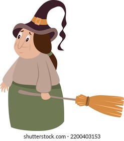 Witch An old woman with a broom in her hand. Vector illustration.