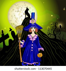 Witch on a background a full moon