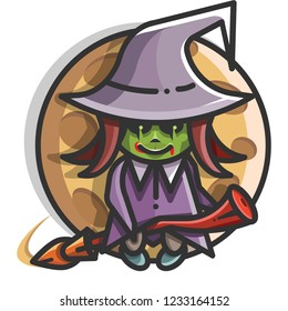Witch on the broom flying