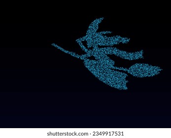witch on a broom geometric Halloween vector design, low poly flying witch