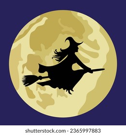 Witch on a broom. Halloween Illustration. Halloween Vector. Witch illustration