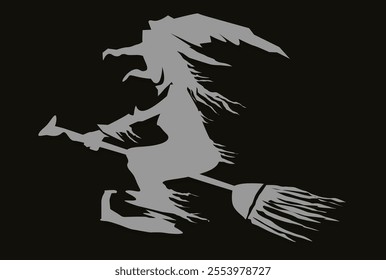 witch on a broom in halloween night