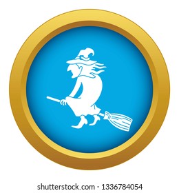 Witch on broom icon blue vector isolated on white background for any design