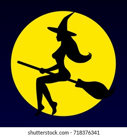 Witch on a broom. Image for halloween. Vector eps10.