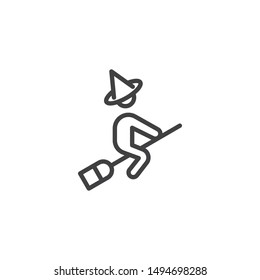 Witch on a broom line icon. linear style sign for mobile concept and web design. Flying witch on a broomstick outline vector icon. Symbol, logo illustration. Vector graphics