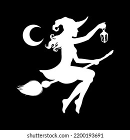 Witch on Broom Silhouette. Vector illustration