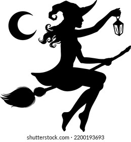 Witch on Broom Silhouette. Vector illustration