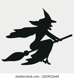 Witch on a broom silhouette vector illustration