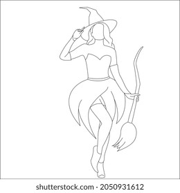 witch on broom stick - coloring page, Halloween coloring pages for kids and teenagers.