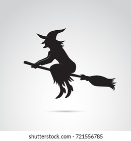 Witch on the broom stick vector icon.