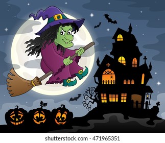 Witch on broom theme image 3 - eps10 vector illustration.