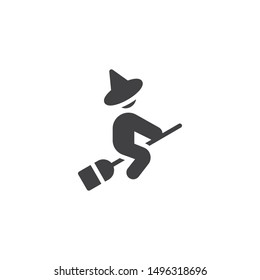 Witch on a broom vector icon. filled flat sign for mobile concept and web design. Flying witch on a broomstick glyph icon. Symbol, logo illustration. Vector graphics