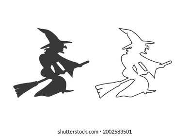 Witch on a broom vector icon set