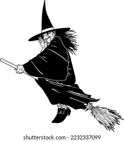 Witch on Broom Vector Illustration