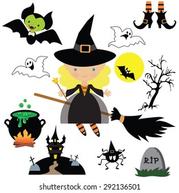 Witch on broom vector illustration
