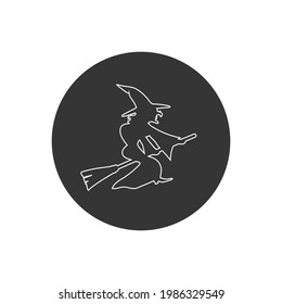 Witch on a broom vector line icon