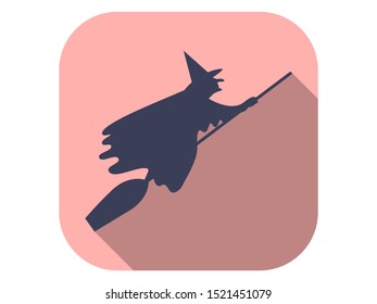 Witch on a brooms flat icon with long shadow. Halloween, October 31st. Vector illustration