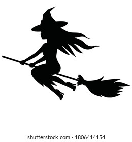 Witch On Broomstick Black Silhouette Vector Stock Vector (Royalty Free ...