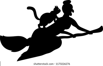 Witch on a broomstick with a cat