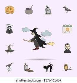 witch on broomstick colored icon. Halloween icons universal set for web and mobile