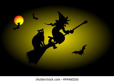 Witch on a broomstick, witch, hag, harridan, 