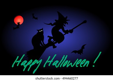 Witch on a broomstick, witch, hag, harridan, 