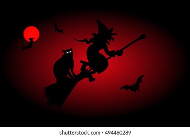 Witch on a broomstick, witch, hag, harridan, 