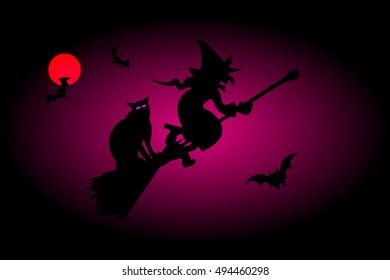 Witch on a broomstick, witch, hag, harridan, 