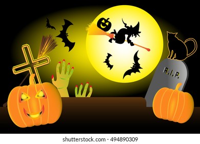 Witch on a broomstick, witch, hag, harridan, 