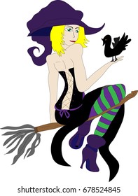 The witch on a broomstick. Halloween