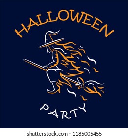witch on a broomstick, halloween party, vector illustration