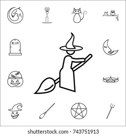 Witch on a broomstick icon. Set of Halloween icons on white background