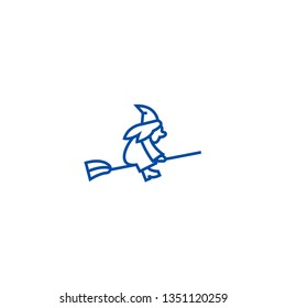 Witch on a broomstick line icon concept. Witch on a broomstick flat  vector symbol, sign, outline illustration.